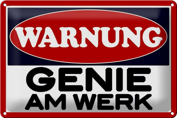 Blechschild HInweis 30x20cm Warnung Genie am Werk