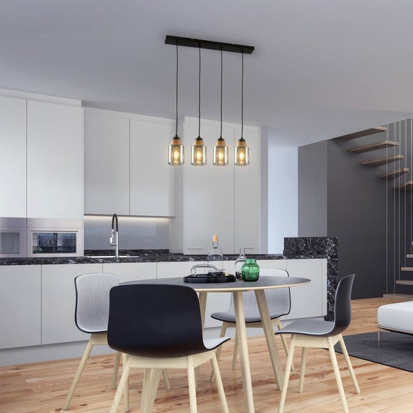 Pendant light, with wood, smoked glass, 4xE27/max.