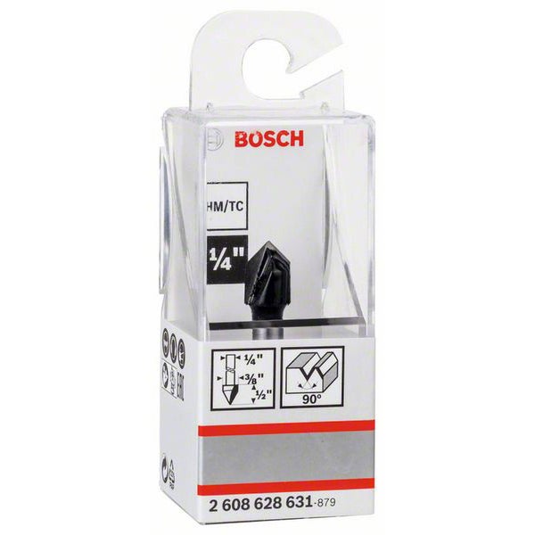 Bosch Logo, HM/TC Viertel Zoll Fasefräser in Verpackung