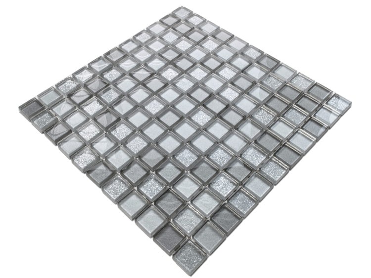 Glasmosaik auf Netz für Bad und Küche 30cm x 30cm  - Brilliant silver