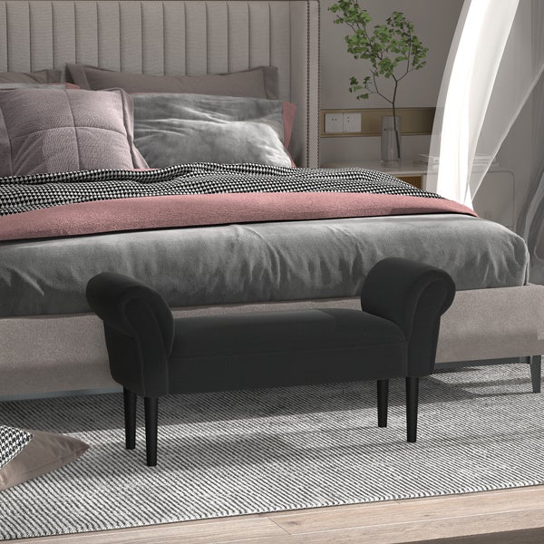 HOMCOM Bettbank, Polsterbank, Sitzbank, Flurbank für Schlafzimmer, bis 130 kg Belastbar, Segelstoff, Schwarz, 102 x 36 x 51 cm