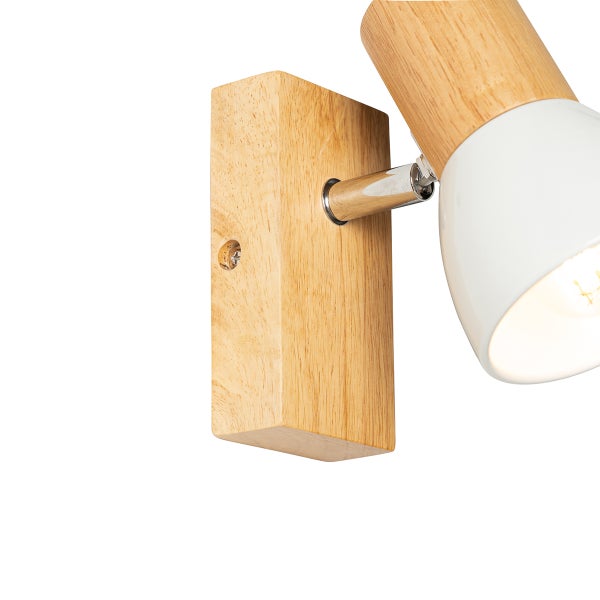 Wandstrahler aus Holz mit schwenkbarem Kopf und Metallarm
