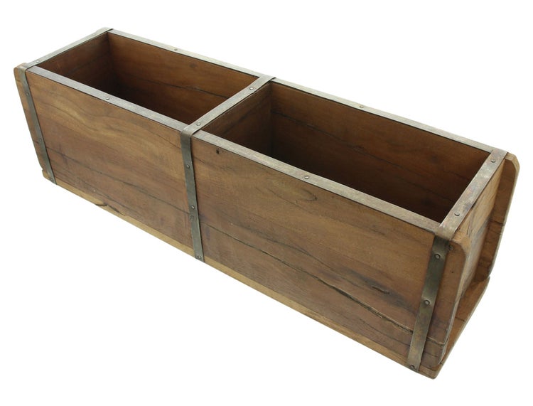 FRANK FLECHTWAREN | Dekobox Doppel-Ziegelform, HOLZ, METALL, 57 x 14 x 17 cm
