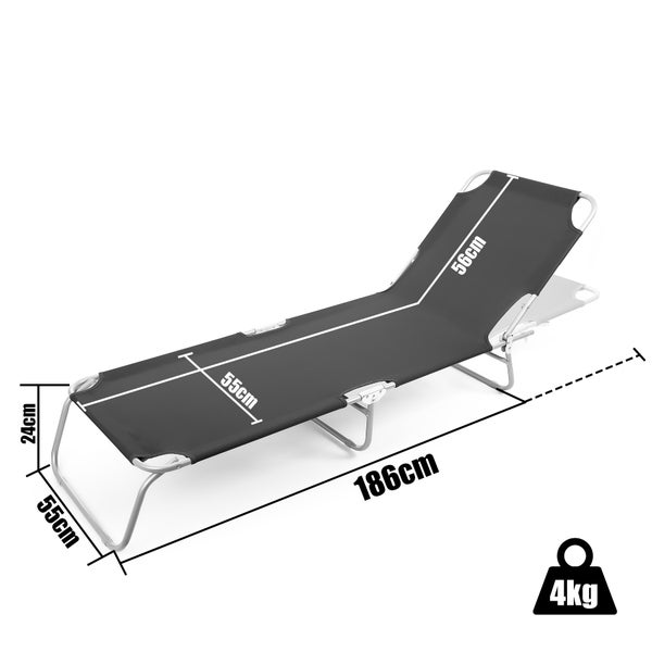 Strandliege mit den Massen 186 cm Länge, 55 cm Breite und 4 kg Gewicht