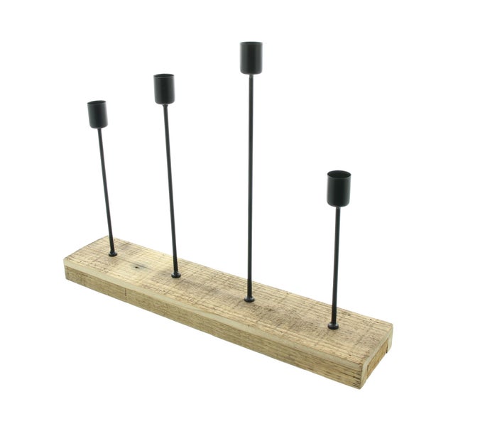 FRANK FLECHTWAREN | Stabkerzenhalter Pure Rustic, 36 x 8 x 30 cm, HOLZ, METALL