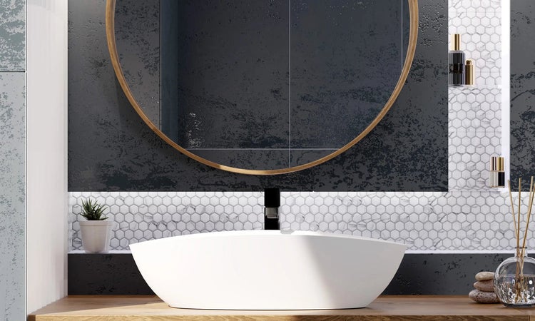 Keramikmosaik auf Netz für Bad oder Küche 30cm x 26xcm - Marble Hive