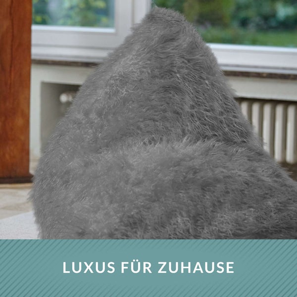 Green Bean Sitzsack Felloptik Indoor 150x100x100cm mit 220 Liter EPS-Perlen Füllung - Kuschelig Weich Waschbar - Drinnen Stoff Bodenkissen Liegekissen Sitzkissen Grau