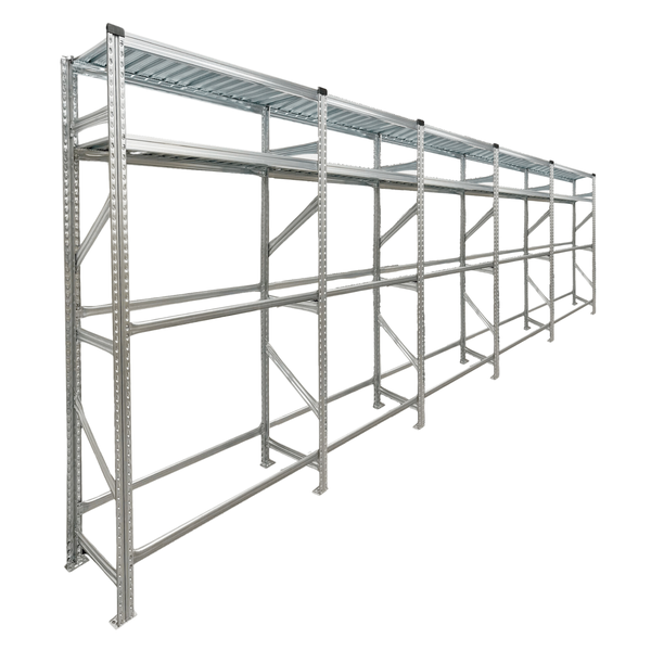 PROREGAL Reifenregal Proximo 200x600x40cm bis zu 60 Reifen auf 2 Ebenen + 2 Ablagen Verzinkt