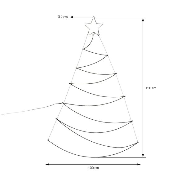 ECD Germany LED Weihnachtsbaum 150cm 150 LEDs Warmweiß, Stern, wandmontiert, LED Baum als dekorativer Aufhänger zu Weihnachten, Weihnachtsdekoration für Innen/Außen, Tannenbaum Christbaum Lichterkette