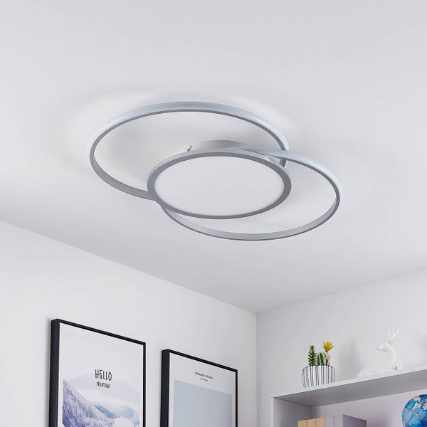 Lucande LED Deckenleuchte Senne dimmbar mit Leselampe (Modern) in Alu aus Metall (1 flammig, ) - Lampe Deckenlampe Schlafzimmerleuchte