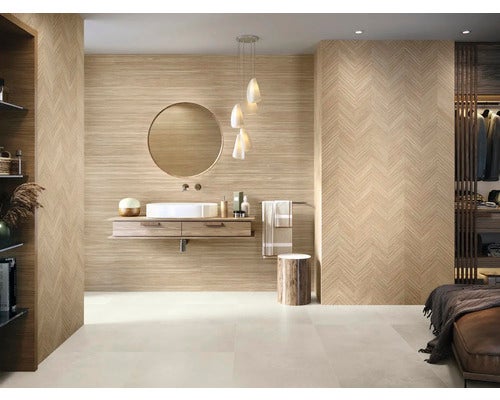 Japandi Wandfliese Zig Larchwood Alder 30x90cm 3D-Holzoptik beige matt rektifiziert
