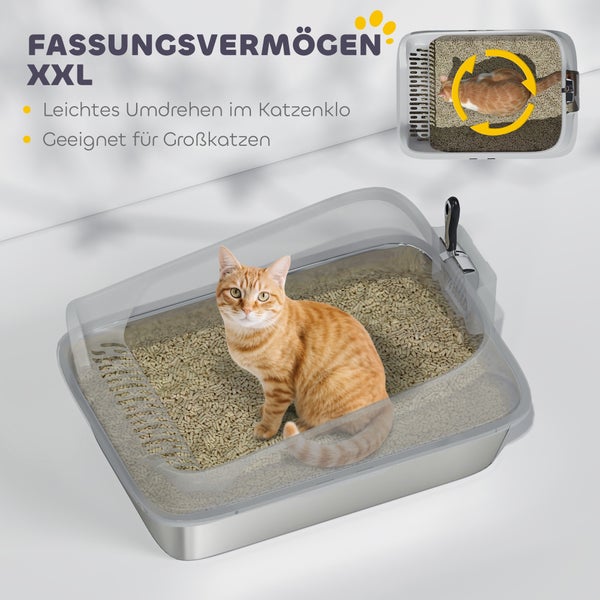 Extra großes Katzenklo mit hohem Rand und Streuschaufel, bietet ausreichend Platz zum Umdrehen für große Katzen.