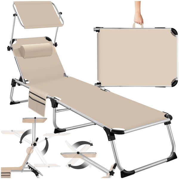Sonnenliege tectake Aurelie 218 x 60 x 33,5 cm, inkl. Seitentasche  klappbar, mit Kopfkissen beige