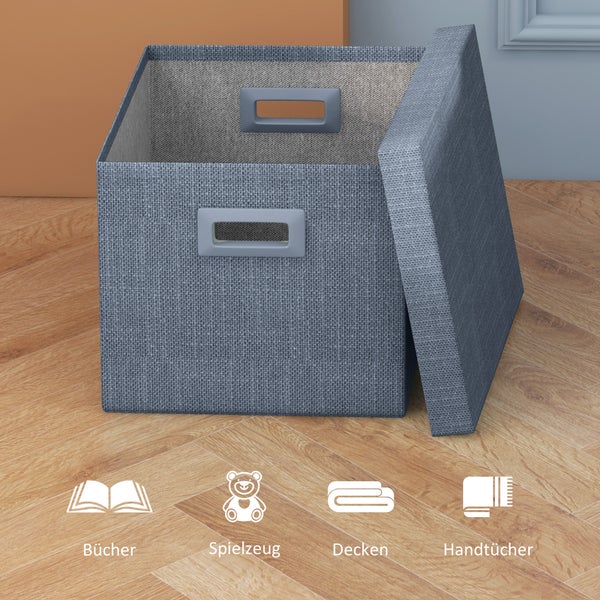 HOMCOM Aufbewahrungsbox 2er-Set Stapelbare Aufbewahrungswürfel, Faltbare Aufbewahrungskiste für Wohnzimmer, Schlafzimmer, 30 x 30 x 29 cm, Blau