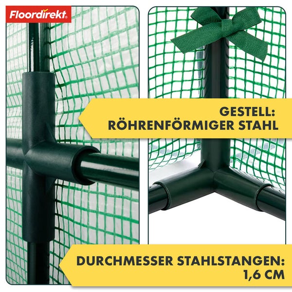 FLOORDIREKT Gewächshaus Bloom - Witterungsbeständig aus robustem Stahlrahmen - mit 2 Ablageebenen