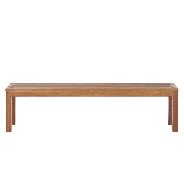 Gartenbank aus Holz mit vier Beinen und einer Sitzfläche mit Lattenstruktur