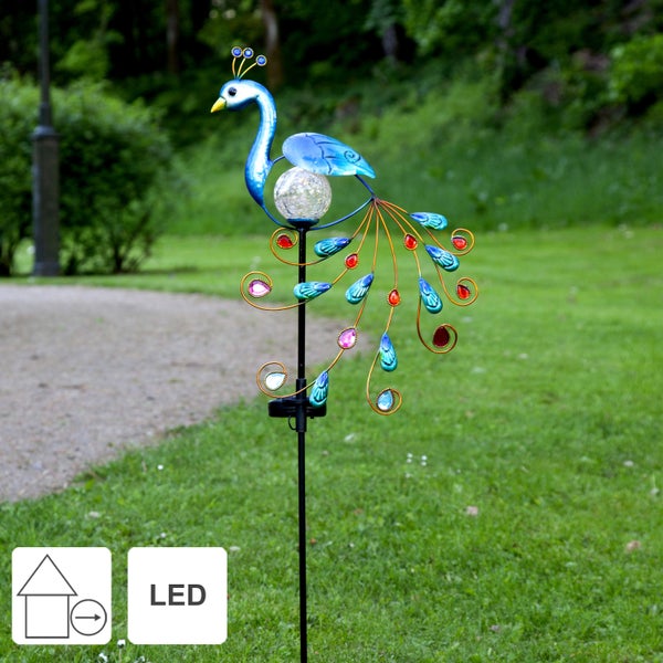 Dekorativer Gartenstecker mit LED-Beleuchtung in Form eines Pfaus