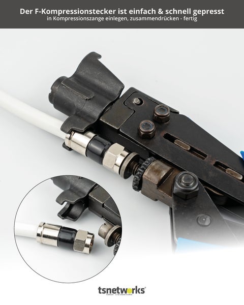 20 Stk. F Stecker für Koaxialkabel 6,8-7,4 mm, Stecker Typ F für Kompressionszange, RG 6 Antennenkabel, Koax Kompressionsstecker Sat-Kabel