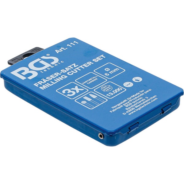 BGS Technic Fräsersatz mit drei Hartmetallfräsern und sechs Millimeter Durchmesser im Set