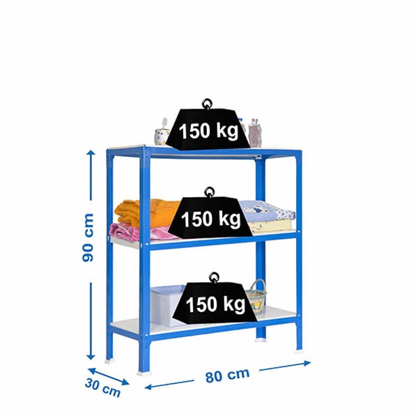 PROREGAL Wohnregal Living Koala Metal mit 3 Fachböden HxBxT 90 x 80 x 30 cm Fachlast 150 kg Blau/Weiß
