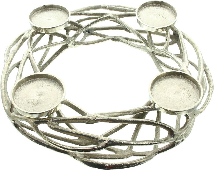 Dekoleidenschaft Tischkranz Advent aus Aluminium in Antik Optik, silber, Adventskranz Ø 40 cm, Kerzenhalter für 4 Kerzen