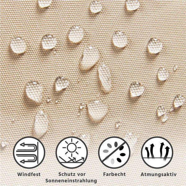 Detailaufnahme eines windfesten, atmungsaktiven und farbechten Stoffes mit Sonnenschutz.