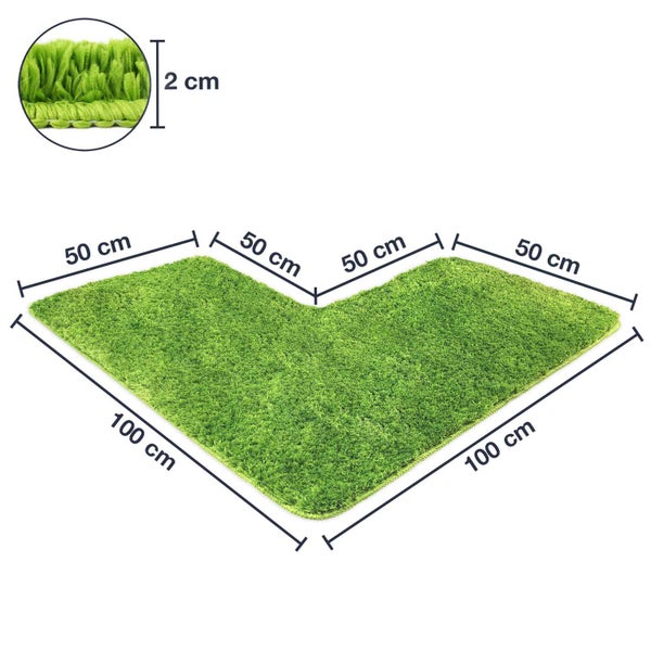 Illustration eines V-förmigen Teppichs mit Maßangaben
