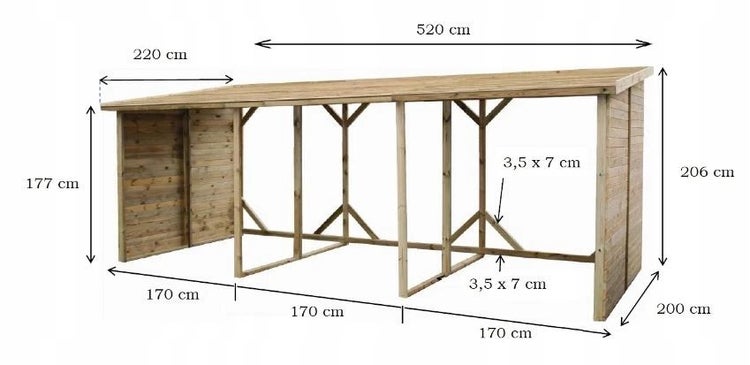 Holzschuppen 20m3 - 5,20x2m - H.2,06m - Imprägniert 