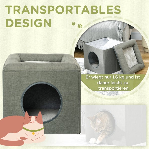 PawHut Katzenhöhle für Katzen bis 5 kg, 36,5 x 36,5 x 33 cm, Polyester, Grün