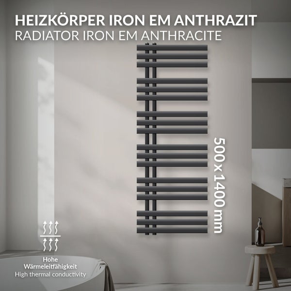 ECD Germany Iron EM Design Badheizkörper - 500 x 1400 mm - Anthrazit - Designheizkörper Paneelheizkörper Heizkörper Handtuchwärmer Handtuchtrockner Heizung Radiator