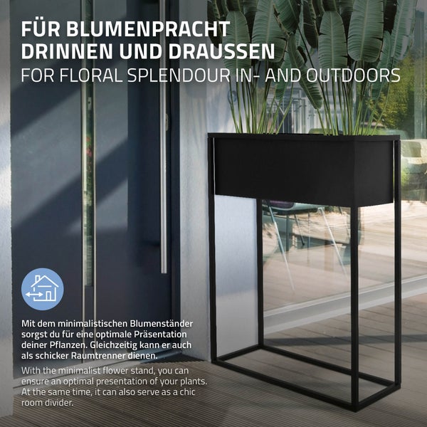 ML-Design 2er Set Blumenständer Schwarz Metall, 60x25x78 cm, stehend, Rechteckiger Übertopfständer für Pflanzen, Innenbereich, Design Pflanzenständer Blumenkasten Pflanzenkasten Hochbeet Balkonkasten