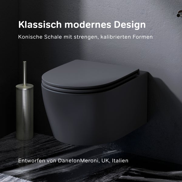 AM.PM Wand-WC  Tiefspüler ohne Spülrand schwarz glänzend mit WC-Sitz CXB1700MBSC X- Joy S