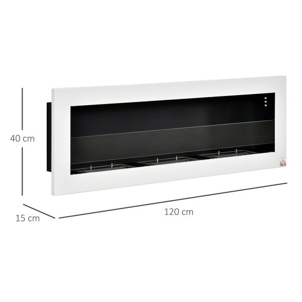 HOMCOM, Ethanol-Kamin, Bio-Ethanol-Brenner, 120B x 15T x 40H cm, Stahl, Weiß