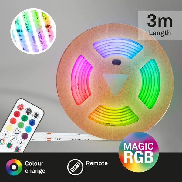 RGB LED Streifen 3 Meter auf Rolle mit Fernbedienung und Farbwechselfunktion.
