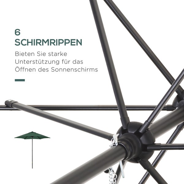Outsunny Sonnenschirm Ø196 cm, Sonnenschirm mit Knickfunktion, sechseckig Balkonschirm Strandschirm windfest stabil Marktschirm Kurbelschirm Sonnenschutz für Strand Balkon Garten, Grün