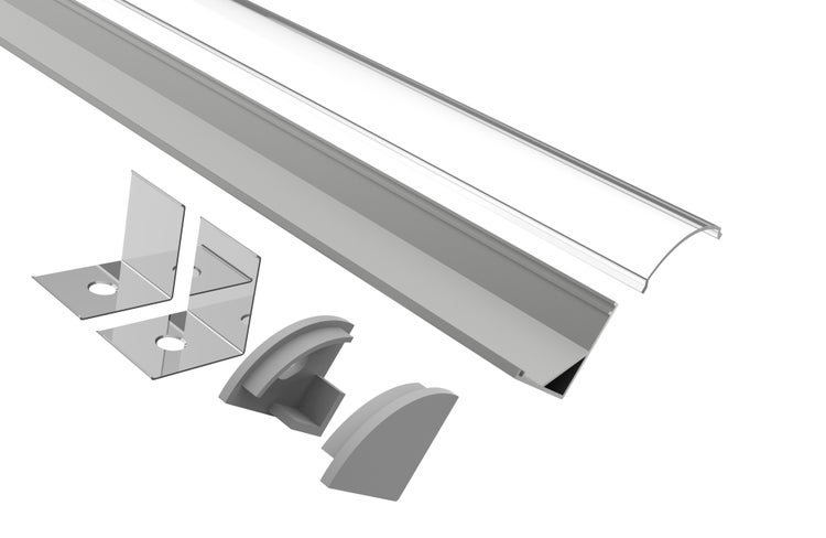 TIVENDIS Led Alu Profil 2 m ER10 Komplett Set für Strip / Streifen bis 10 mm breit | Abdeckung transparent klar, Endkappen, Befestigungclips | L-Form Winkel Ecke Winkelprofil Eckprofil eloxiert