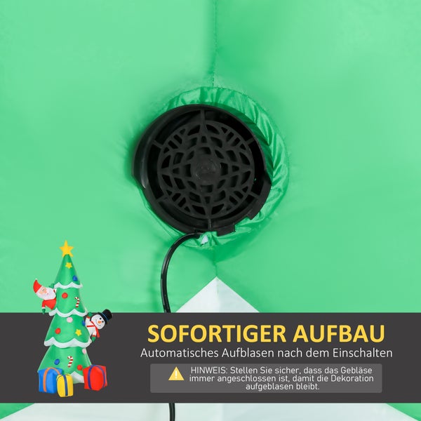 HOMCOM Aufblasbarer Weihnachtsbaum mit Weihnachtsmann, Schneemann und Geschenkbox, 144 x 125 x 210 cm, Polyester, Grün