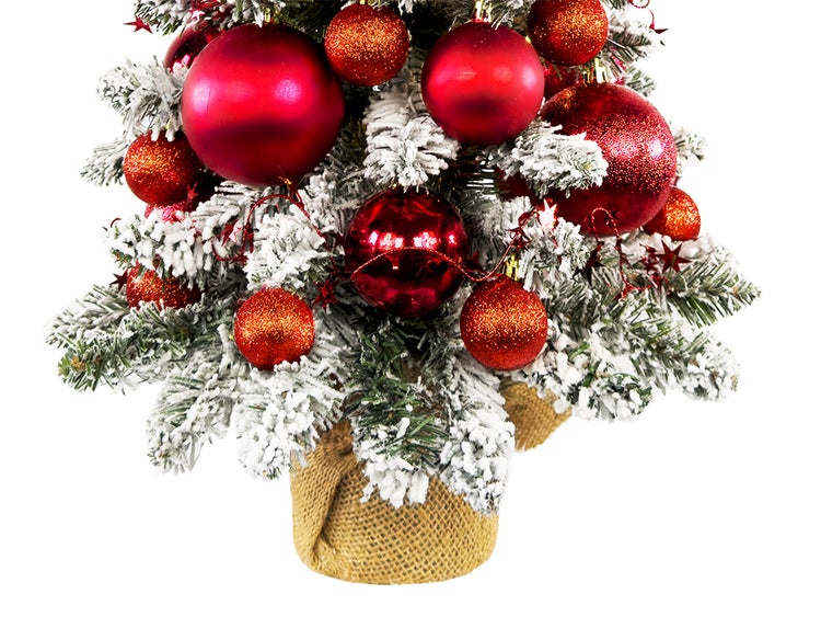 LAALU Dekorierter künstlicher Weihnachtsbaum RED CHRISTMAS 60 cm mit LED-Licht im Topf