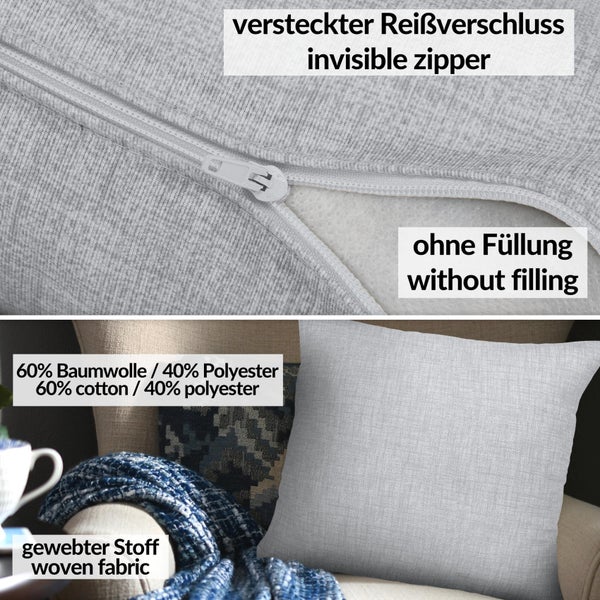 Kissenhülle Leinenoptik 60x60cm ohne Füllung Weißgrau