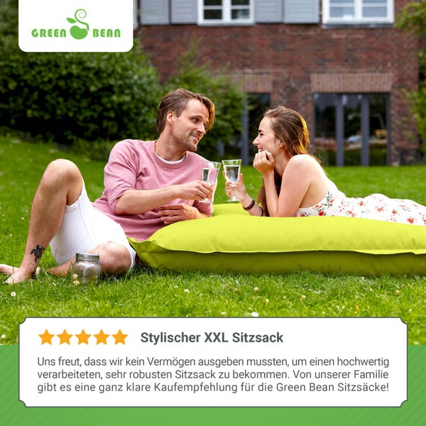 Green Bean Sitzsack XXL 140x180cm 380 Liter Kinder & Erwachsene Bean Bag EPS Perlen Füllung Riesensitzsack Groß Draußen Outdoor Liegekissen Waschbar Wetterfest Lounge Sitzkissen Bodenkissen Hellgrün