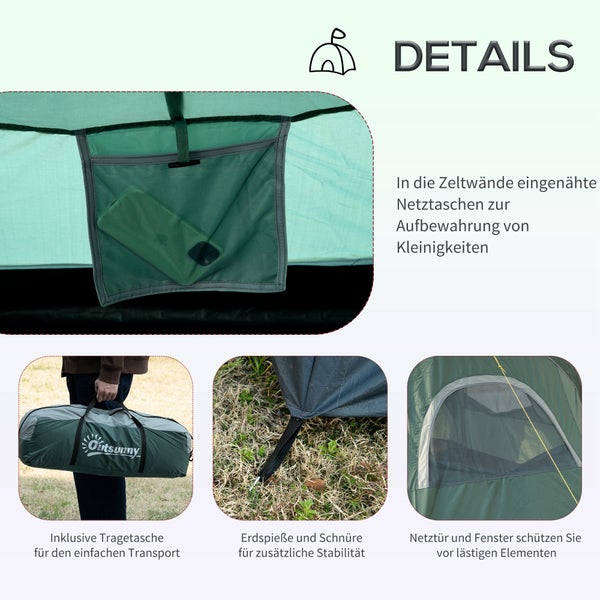 Outsunny Campingzelt, für 5-6 Personen, mit Heringen, 4,55 x 2,3 x 1,8 m, Polyester, Grün