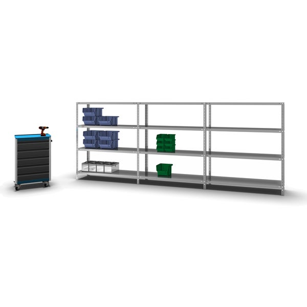 PROREGAL Fachbodenregal Schraubsystem Medium-Duty Grundregal HxBxT 150 x 130 x 40 cm 4 Ebenen Fachlast 200 kg Beidseitig Nutzbar Verzinkt