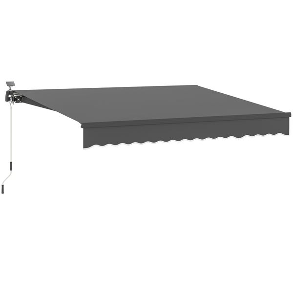 Outsunny Klemmmarkise mit Handkurbel Solar-Lichte Gelenkarmmarkise Markise Sonnenschutz UV 50+, Balkonmarkise inkl. Wandhalterung Sonnenmarkise 400 cm breit für Terrasse Balkon Veranda, Grau