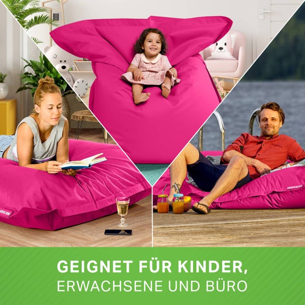 Green Bean Sitzsack XXL 140x180cm 380 Liter Kinder & Erwachsene Bean Bag EPS Perlen Füllung Riesensitzsack Groß Draußen Outdoor Liegekissen Waschbar Wetterfest Lounge Sitzkissen Bodenkissen Pink