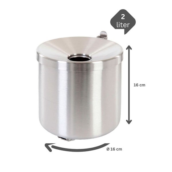 PROREGAL Runder Feuerlöschender Wandaschenbecher 2 Liter HxØ 16 x 16 cm Metal Edelstahl & Silber
