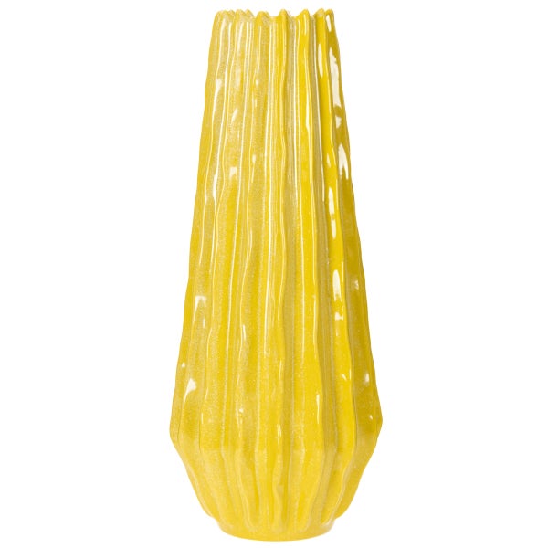 Gelbe Vase mit gerillter Textur