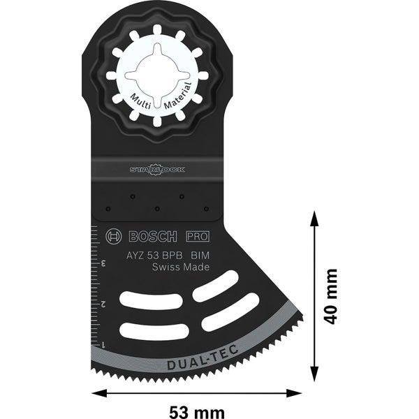 Bosch Multifunktionswerkzeug Sägeblatt, 53 Millimeter breit und 40 Millimeter hoch, geeignet für verschiedene Materialien