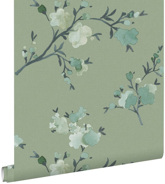 ESTAhome Tapete Kirschblüten Grün - 53 cm x 10.05 m - 148718