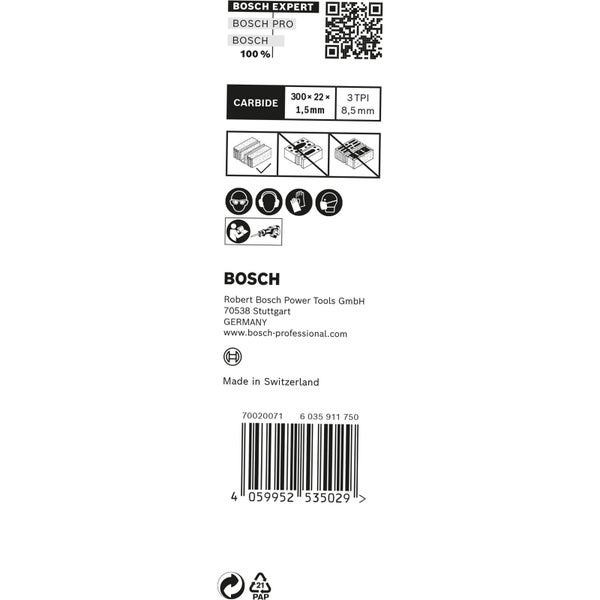 Bosch Expert Kennzeichnung mit Produktinformationen und Sicherheitshinweisen