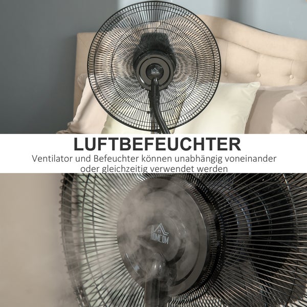HOMCOM Standventilator mit 3,1 Liter Wasserkühlung 3 Modi Nebelfunktion 90 W Ventilator Lüfter Verstellbarer Neigungswinkel Stahl Schwarz Höhe 135 cm
